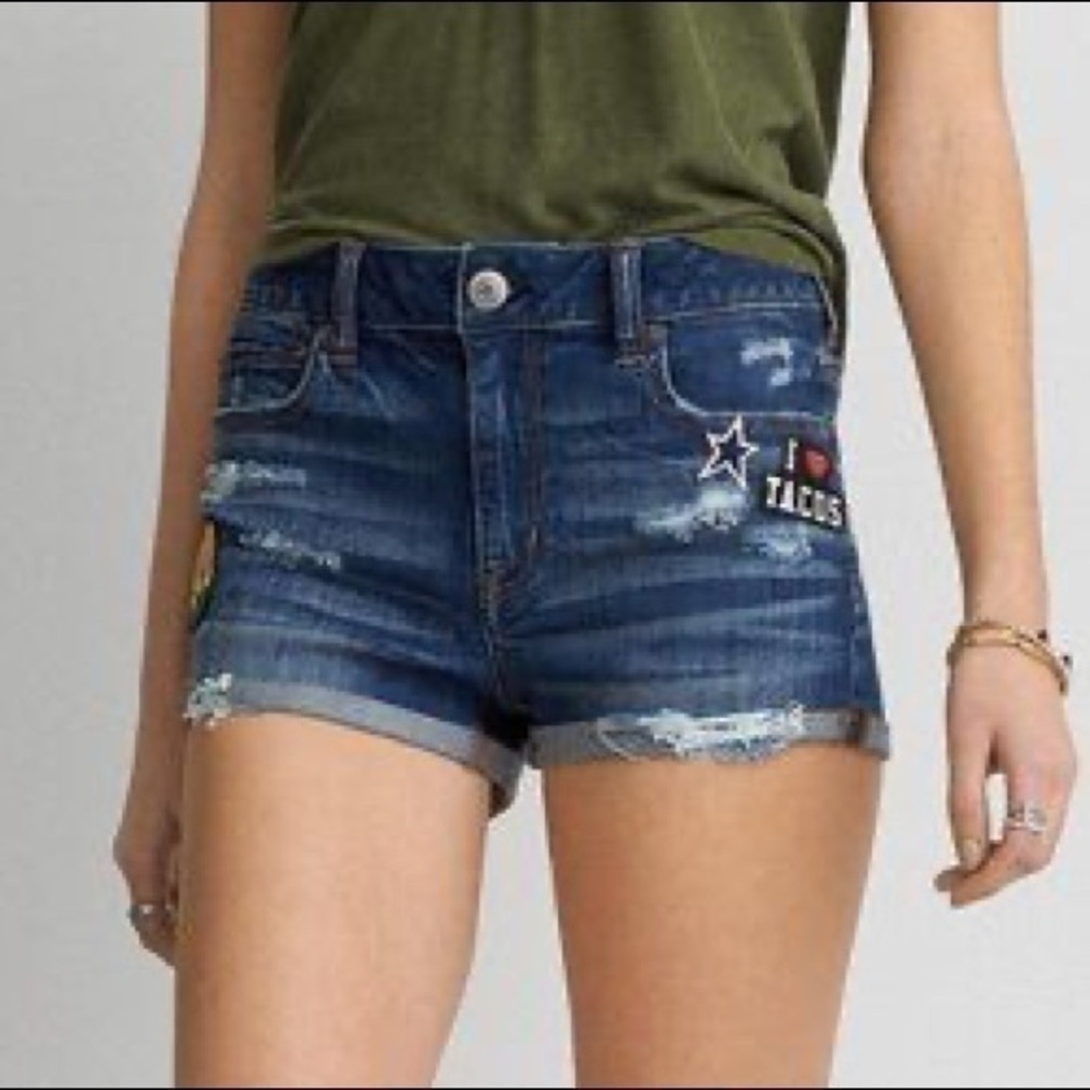 AEO Tacos Patchwork Dukes High Rise Shortie Shorts